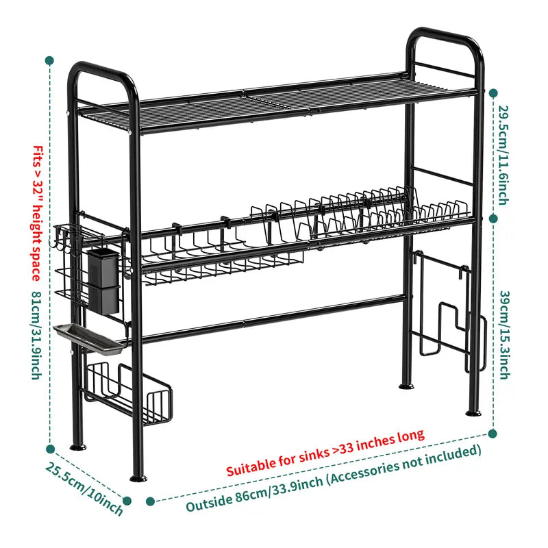 【Special offer】San Dream Over Sink Rack Kitchen Over The Sink Dish Drying Rack Organizer Large Space Saving Dish Drainer Countertop Dishes Rack On Counter Caddy Utensil Metal Organizer 1&2 Tiers