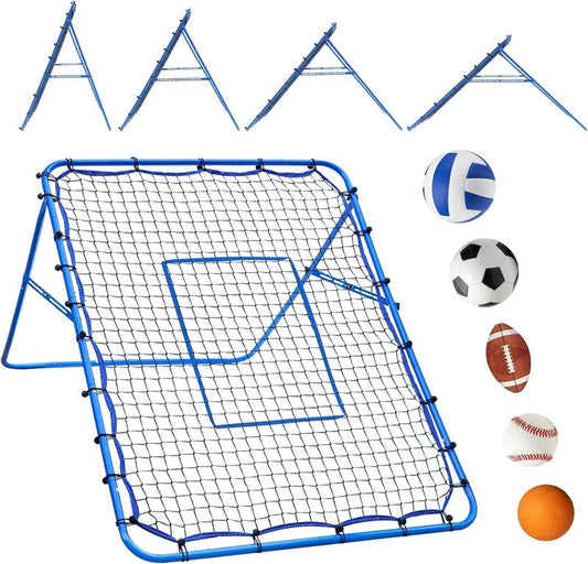 5x4FT Baseball Soccer Rebounder Pitchback Net with 2 x 6-Angle Quick Adjustments, Target Ribbon for Precision, Easy Quick Setup,Ideal for Volleyball Softball Lacrosse and Sport Training Football Equipment