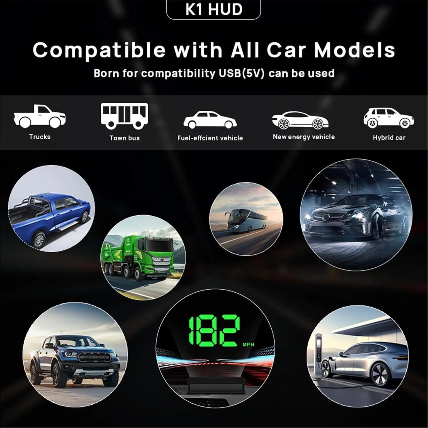 KUOWEIHUD K1 Car Head Up Display (HUD) GPS Digital Speedometer, Odometer (MPH) for Cars, Trucks, Motorcycles Automotive Electronics Accessory,Digital Head Up Display Speedometer image 6