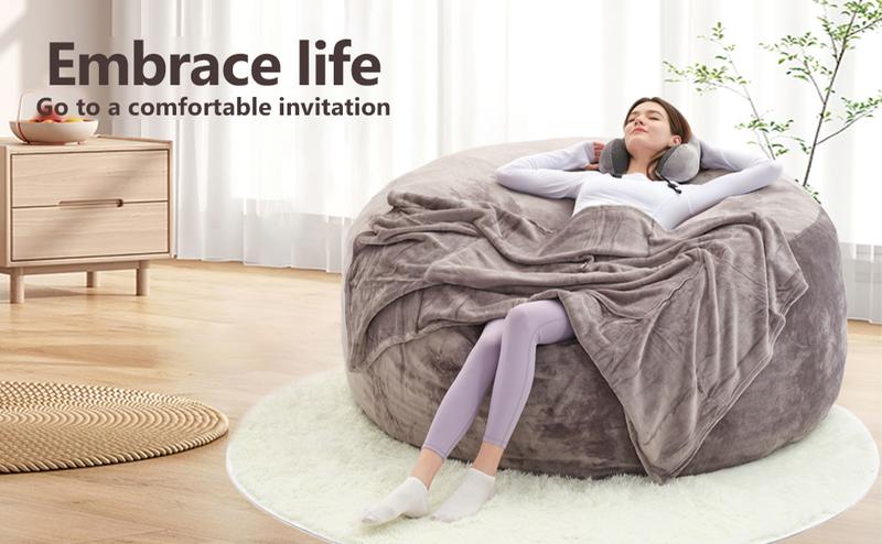 Jumbo(with Filler) bean bag Lazy sofa beanbag Chair Ship Free High-Rebound Memory Foam Furniture Flannel Cover Removable Gifts: A carpet, a pair of eye masks, a pair of earplugs, a U-shaped pillow, a blanket