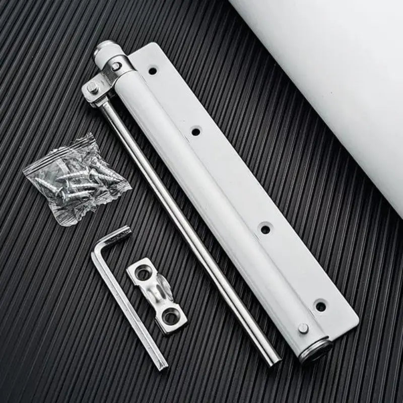 Automatic door closing tool, suitable for doors weighing up to 50 kg, 150° opening angle, spring-loaded self-closing hinges, adjustable locking speed, stainless steel soft-closing top catch, arm screw and wrench lock, easy to install door closer image 10
