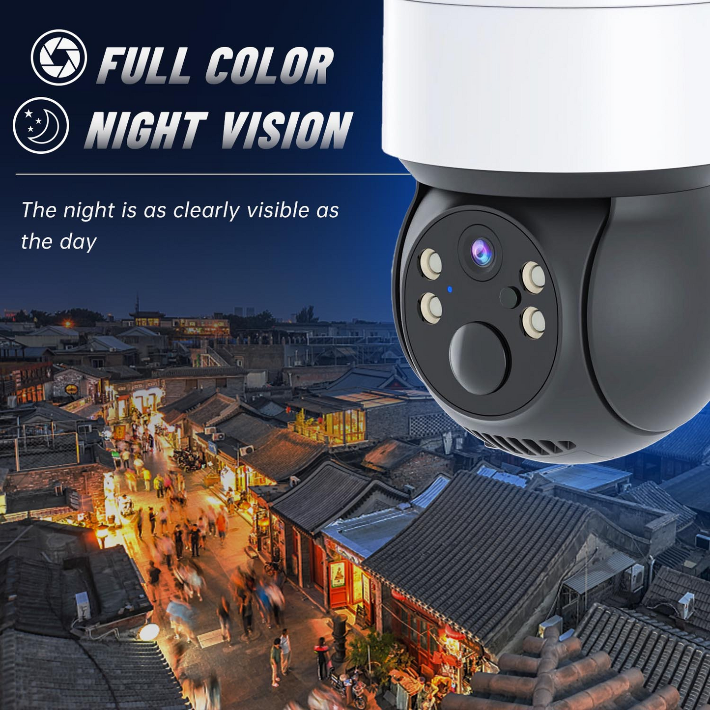 360° Panoramic and Tilting Solar Security Camera 2.4G Wi-Fi No Monthly Fee No Charging 24-Hour Security Guarantee Includes 64G Memory Card
