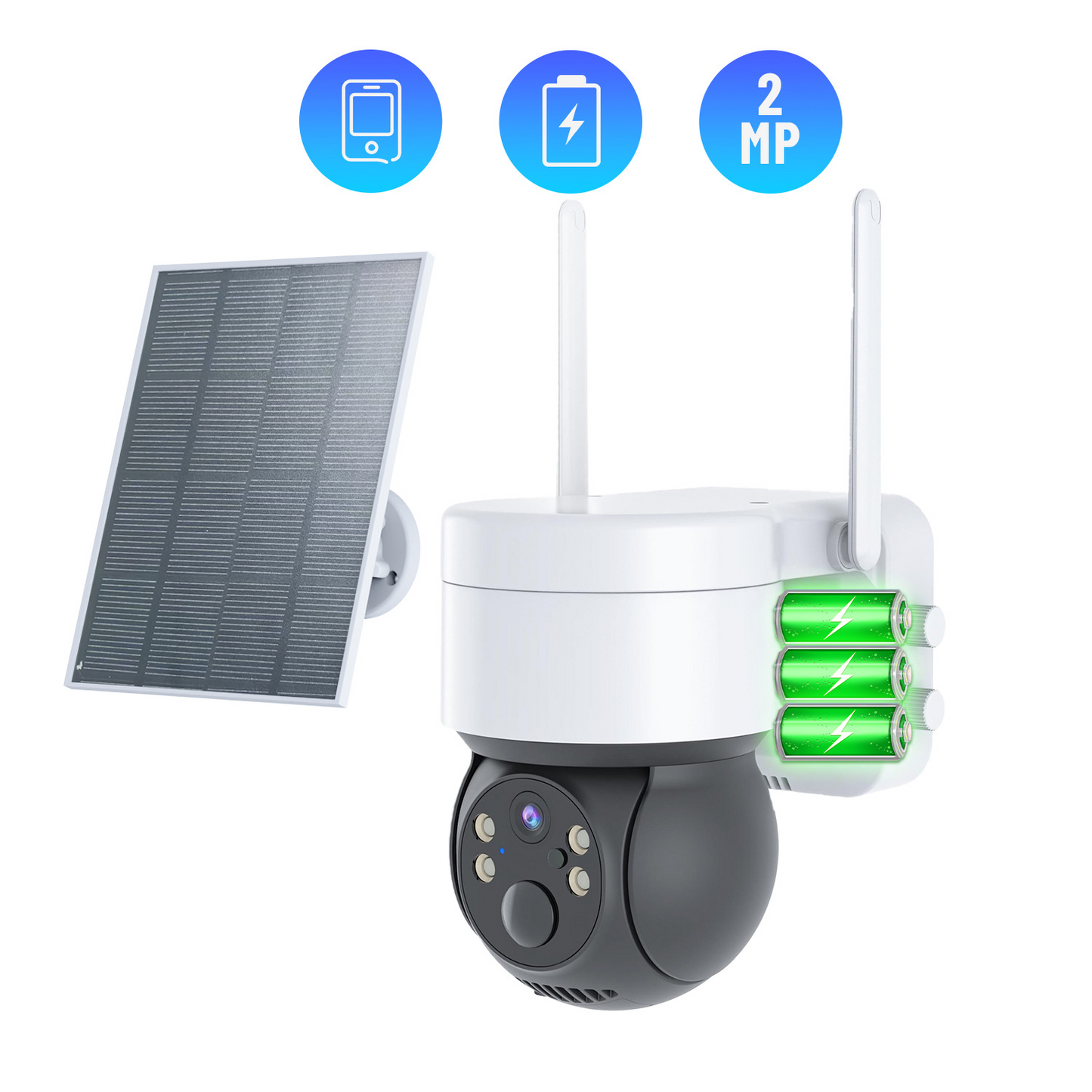 360° Panoramic and Tilting Solar Security Camera 2.4G Wi-Fi No Monthly Fee No Charging 24-Hour Security Guarantee Includes 64G Memory Card