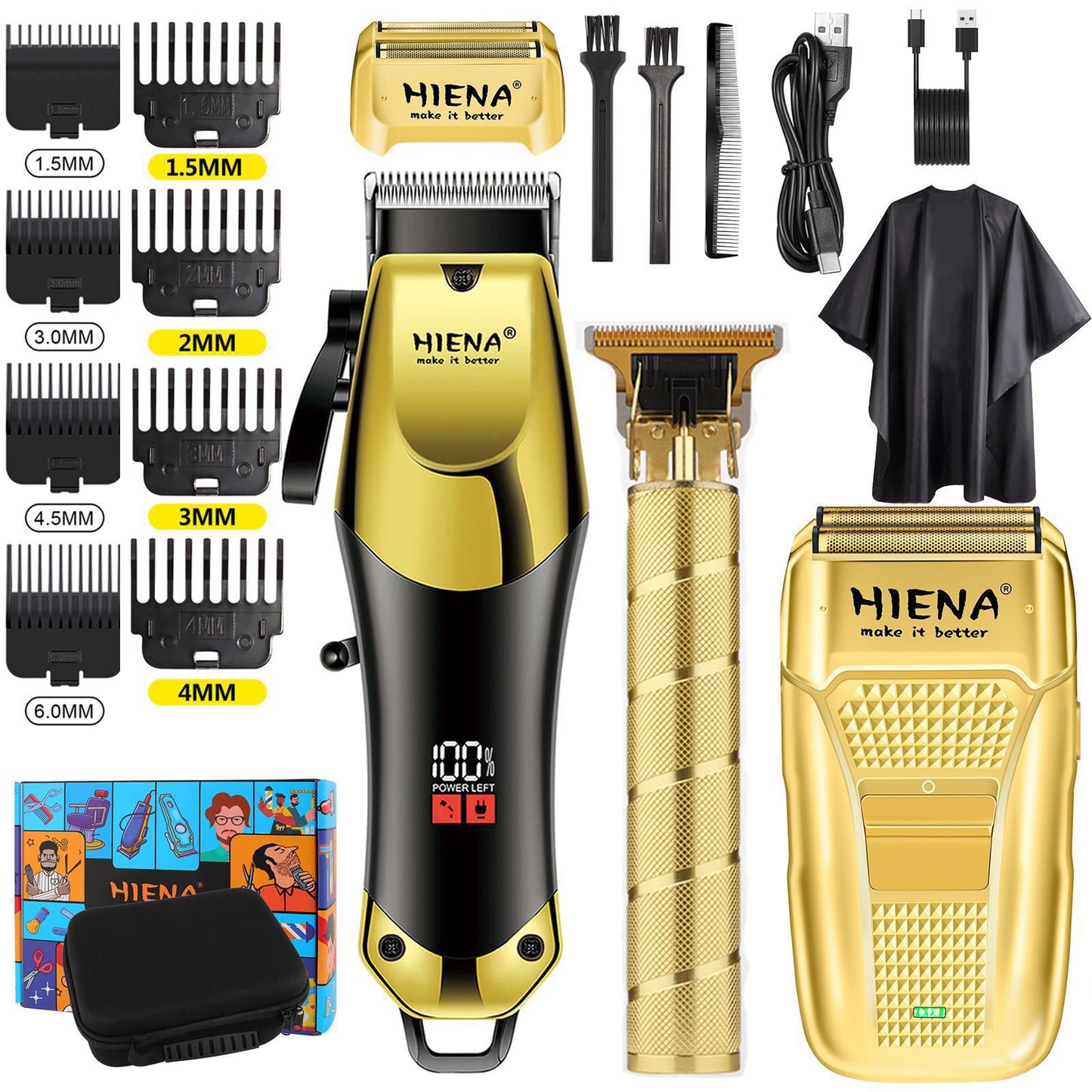 3 Piece Professional Blonde Hair Clipper & Trimmer Kit for Men USB Rechargeable Barber Set Featuring LCD Display, Adjustable Blade Hair Clippers, and Professional Men's Trimmer Hair Cutting Kits