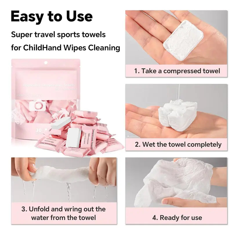 Compressed Towels Tablets Disposable Face Towels for Travel Camping Hiking 1 Pack 30 Count Size 9.4"x11.8"