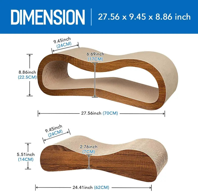 FluffyDream2 in 1 Cat Scratcher Cardboard Lounge Bed, Cat Scratching Board– Sofa Saver, Aesthetic Pet Must-Have, Multi-Purpose Furniture, Wood, Kitten