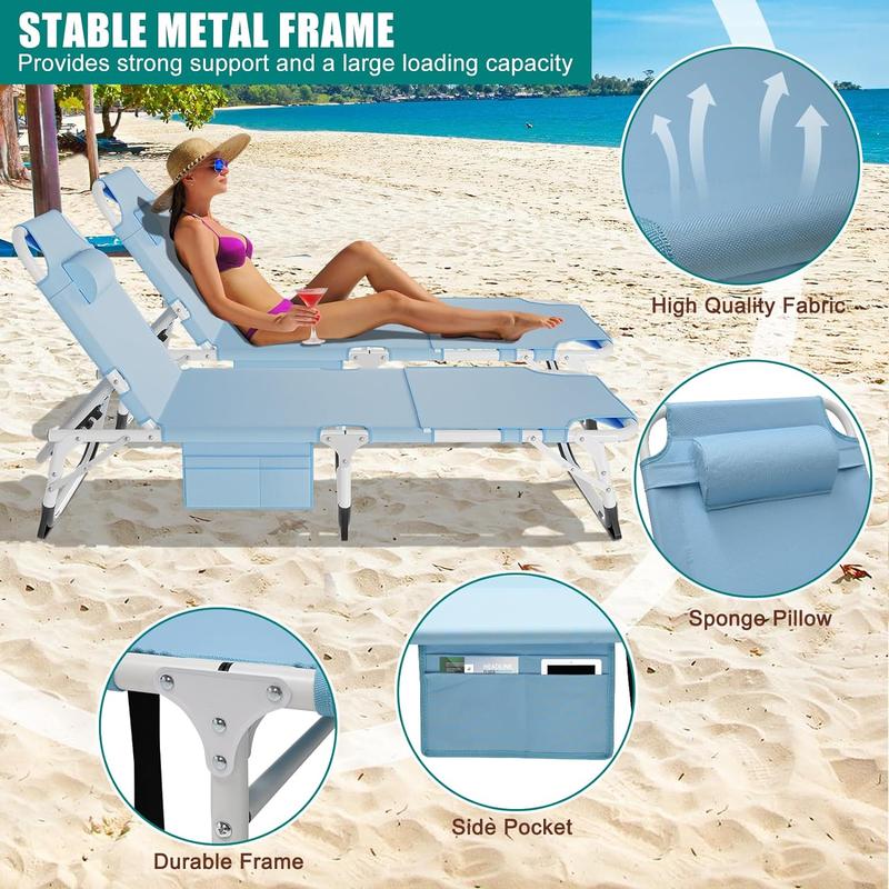 Inverted folding chair. Back-sunbathing, super large five-directional adjustable recliner, detachable cushion, portable beach chair, suitable for sunbathing, beach, pool, camping.