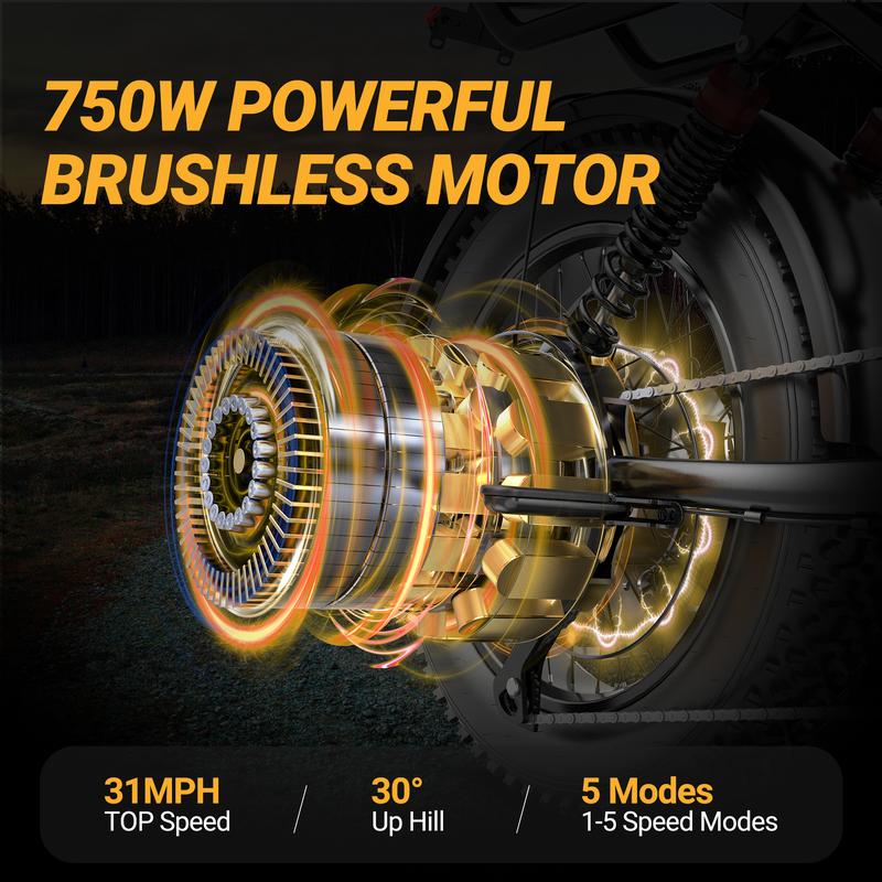 Electric Bike, Peak Power 1500W, Full Suspension, Top Speed 31 MPH, Range 40-70 Miles, 48V 18Ah Removable Battery, 2-Seater Design, LED Headlights, 20-Inch All-Terrain Fat Tires, UL 2849 Certified. Ebike Electric Motorcycle