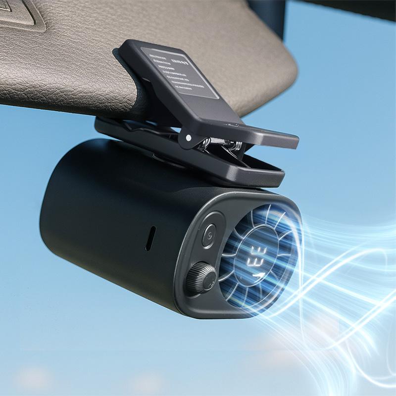 Car Clip On Fan with LED Display 360° Rotation 100 Speeds Adjustable USB Rechargeable Personal 1800mAh Battery Stepless Speed Adjustment - Charging