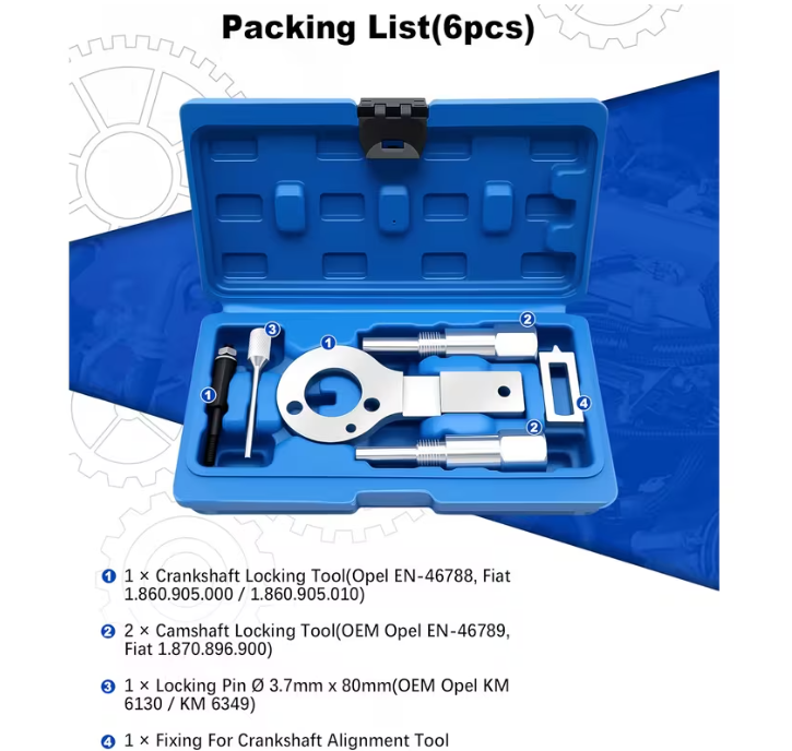 6-Piece Engine Timing Tool Kit – Camshaft Locking & Alignment Set, with Storage Box, for Opel/Vauxhall 1.9/2.0 CDTI & Fiat 1.9JTD/2.4 JTD Diesel Engines