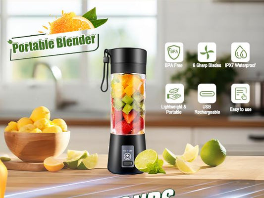 Portable Blender USB Rechargeable Mini Blender with 6 Blades, 400mL Traveling Fruit Juicer Cup for Shakes and Smoothies