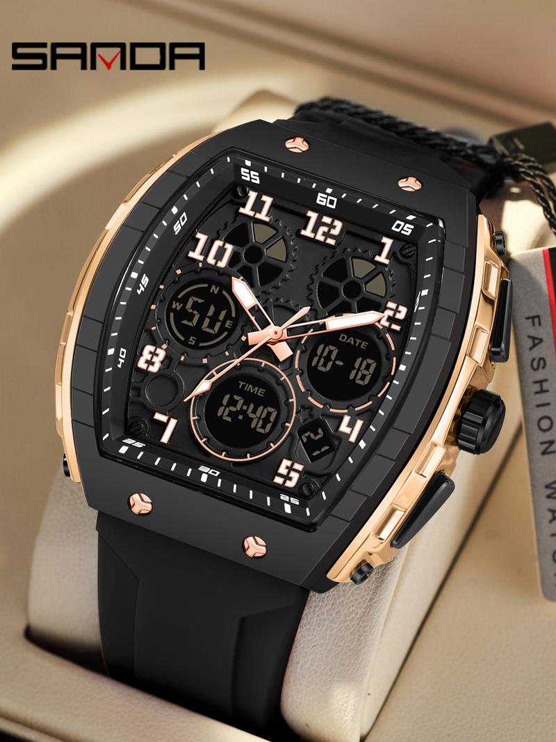 Men's Fashion Digital Analog Watch, Casual Sporty Digital Watch with Luminous Dial & Alarm Function, Waterproof Watch with Digital Display for Men with Box