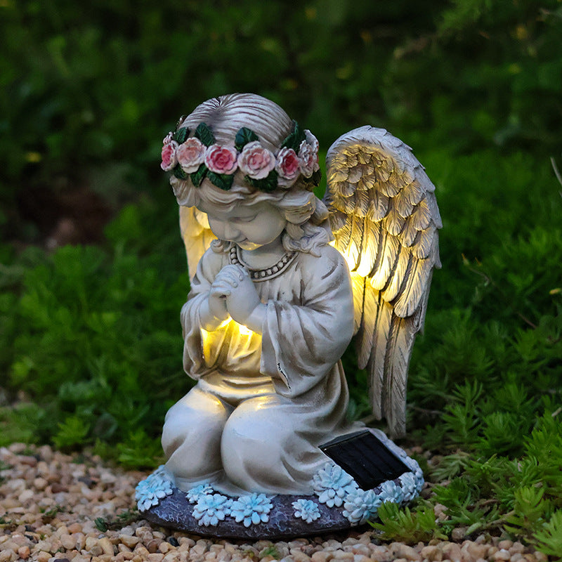Solar Angel Garden Statue with LED Lights – Resin Flower Sculpture, Outdoor Lawn, Yard, Patio, Porch & Balcony Decor
