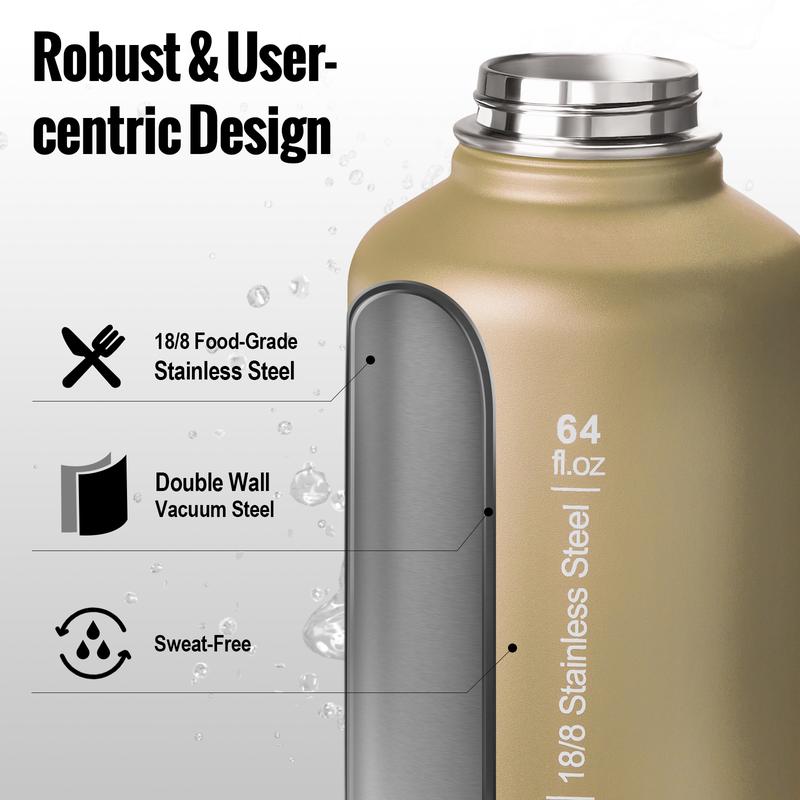 64oz Portable Cold & Hot Stainless Steel Water Bottle with Straw - Reusable Drinkware, Washable Tumbler, Perfect Gift for Dad & Mom Vacuum Insulated Flask Insulated Thermos