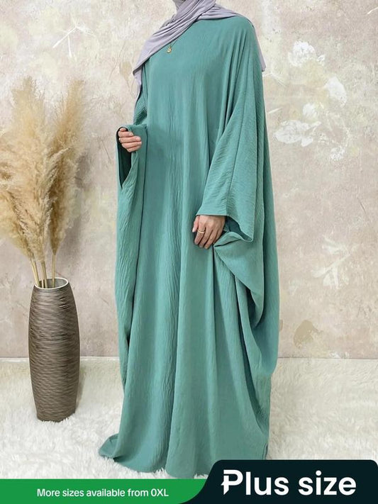 【plus Size】 Women's Solid Color Maxi Abaya, Modesty Round Neck Long Sleeve Dress for Daily Wear, Ladies Muslim Islamic Clothing for All Seasons, Dresses for Women, Loose Abayas