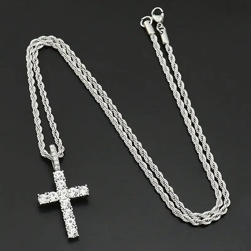 Cross Pendant Necklace for Men Women Hip Hop Jewelry Stainless Steel 3mm Chain Jewelry Gift