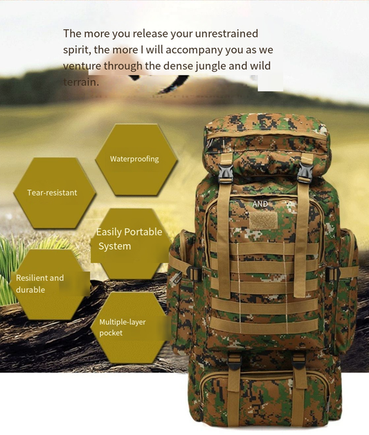 Prepper Bags, 80L Big Forest Bugout Bags, 600D Oxford Fabric Go Bag, SpringTok Waterproof and Breathable Travel Backpack, Spend night Biggie Handbag, Rugged and Durable Men's Camouflage Backpack Hiking Camping Hunting Fishing