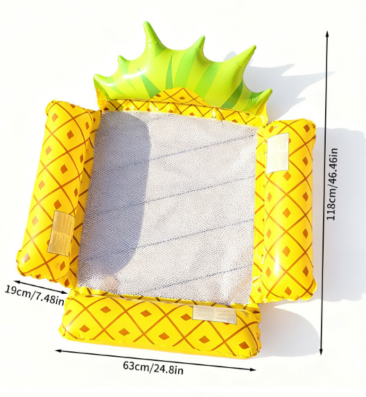 Pineapple & Strawberry Inflatable Pool Lounge Chair 2‑Pack – 40.5″×45.6″ Mesh Water Hammock with Pillow, Durable PVC Float for Summer Beach Vacation