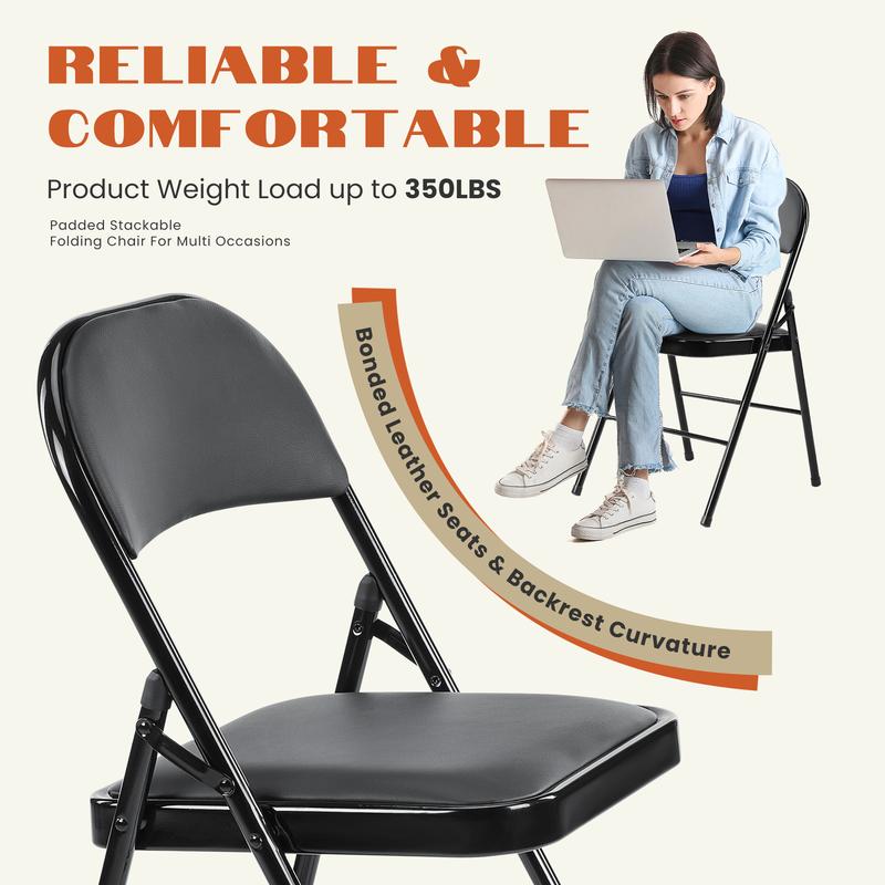 Folding versatile seating with Leather Padding - Sturdy Metal Frame, Foldable and Easy to Store for Indoor and Outdoor Use at Office