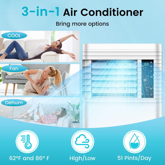 7000 BTU Portable Air Conditioners Cool Up to 350 Sq.Ft, 4 Modes Portable AC with Remote Control, LED Display, 24Hrs Timer, Installation Kits for Home/Office/Dorms, White