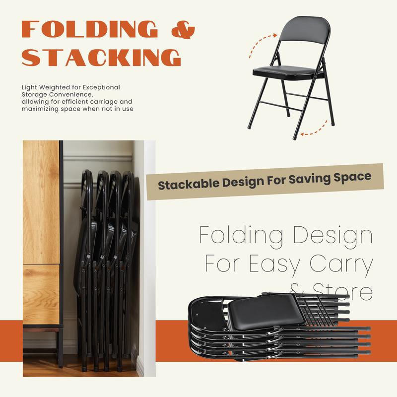 Folding versatile seating with Leather Padding - Sturdy Metal Frame, Foldable and Easy to Store for Indoor and Outdoor Use at Office