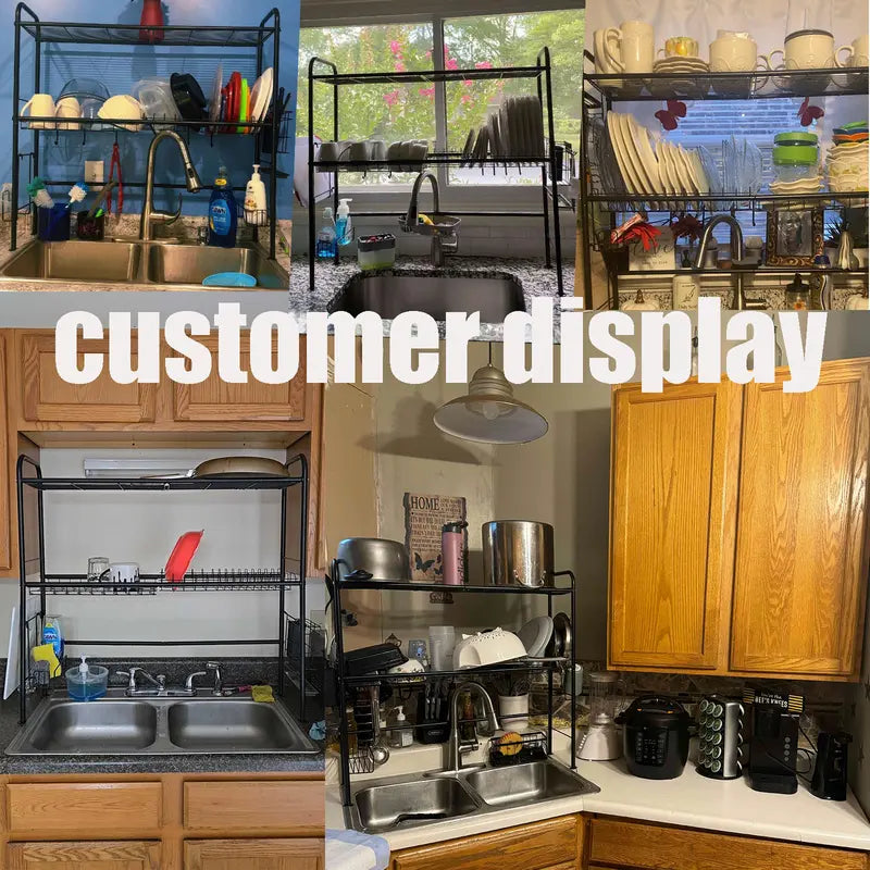 【Special offer】San Dream Over Sink Rack Kitchen Over The Sink Dish Drying Rack Organizer Large Space Saving Dish Drainer Countertop Dishes Rack On Counter Caddy Utensil Metal Organizer 1&2 Tiers