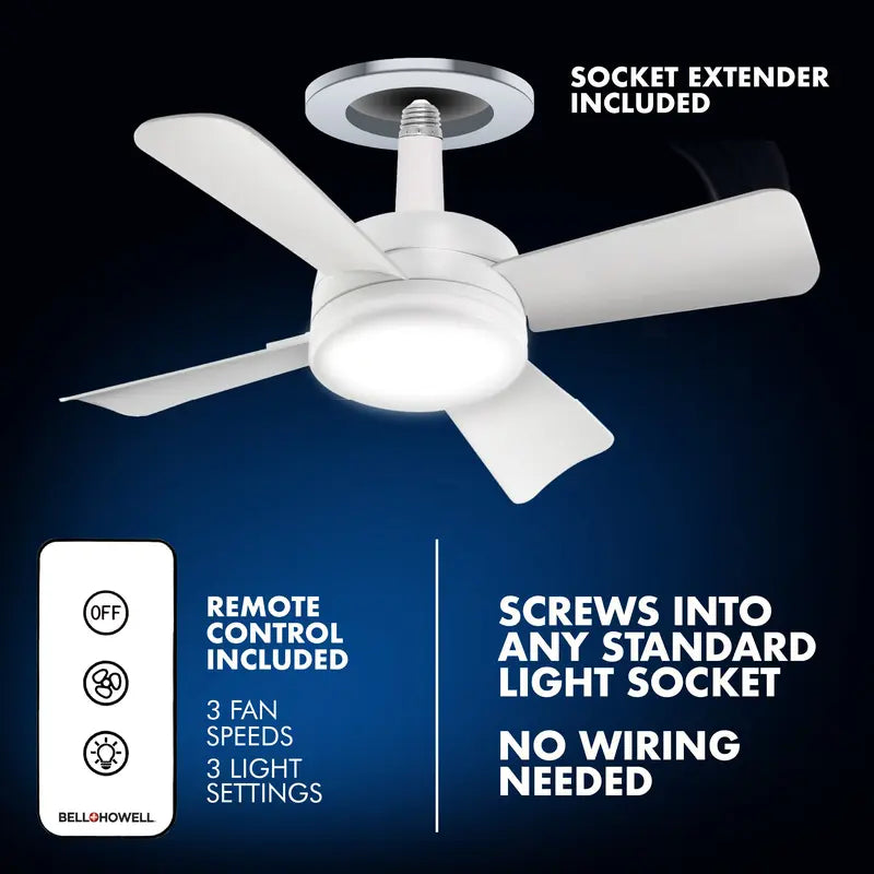 Socket Fan - Remote Controlled Socket Ceiling Fan & Light