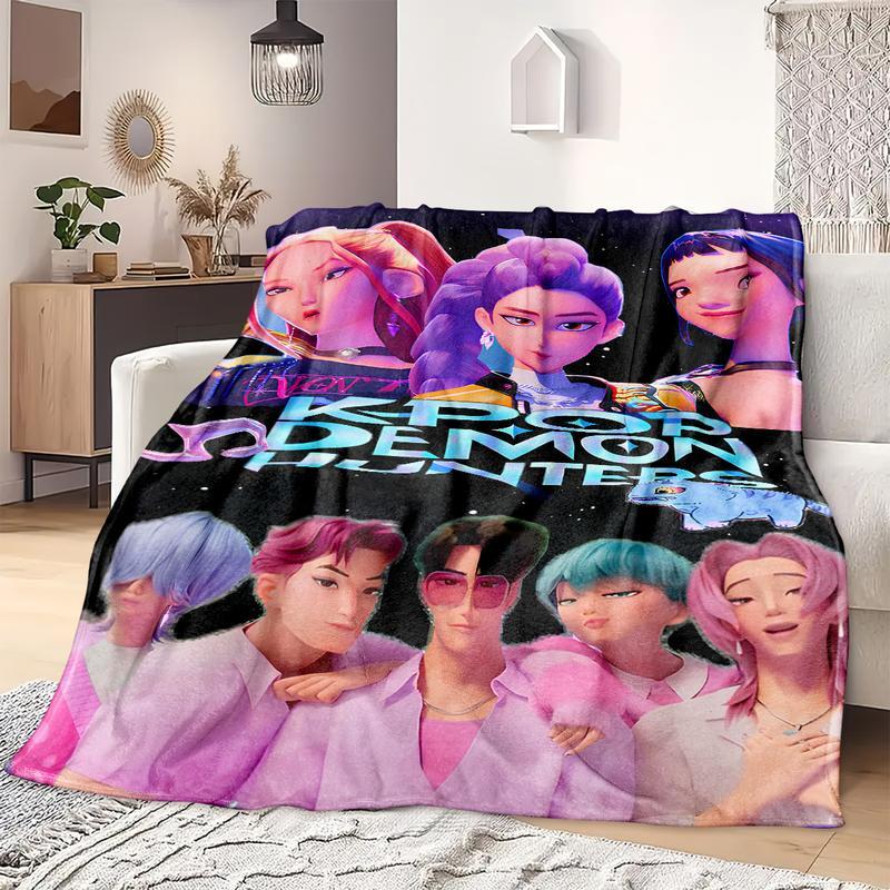 K-Pop Demon Hunter Star Team Blanket, Soft Flannel Sofa Bed Cover, Blue, Lightweight All-Season Travel Camping Home Rug