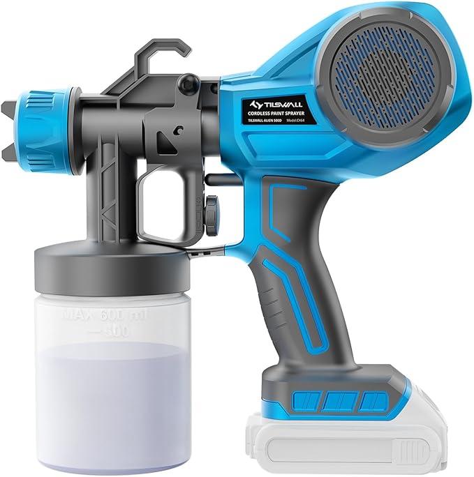Tilswall Alien500 Cordless Paint Sprayer, Electric HVLP Spray Gun Compatible with 20V Battery Compatiblefor Dewalt, DIY Home Painting Tool for Walls, Furniture, Cabinets, Fence & Outdoor Projects – Easy to Use, Lightweight & Powerful