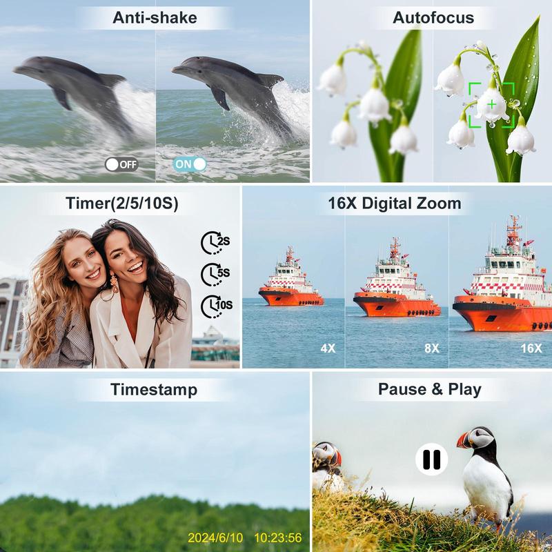 GLOBAL PICK 4K Digital Camera, 48MP Vlogging Photo Camera, Compact Electronics 16X Zoom Camera with Flip Screen, 32G SD Card, Summer Gift, Portable Camera with Dual Batteries / Single Battery, Black