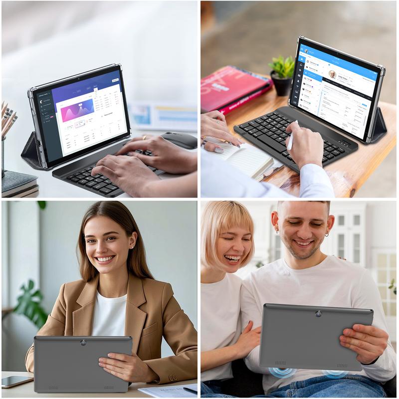 Tablet 10.1 Inch Android 14, 2 in 1 Portable Device with Keyboard, Mouse, Case, Stylus, 8(4+4)GB RAM 64GB ROM, Dual Camera, for School Gift