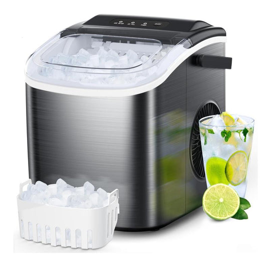 Christmas present COWSAR Bullet Ice Maker Countertop with Self-Cleaning, Staninless Steel or ABS Plastic, 26.5lbs/24Hrs, 6 Mins/9 Pcs Bullet Ice, Portable Ice Maker for Kitchen/Home/Office/Party/RV