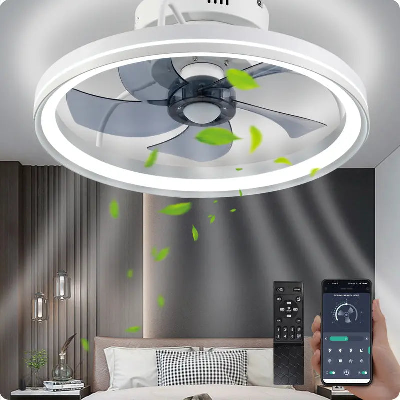 BaySquirrel Ceiling Fans with Lights, Flush Mount Modern Ceiling Fan and App & Remote Control, 19" LED Dimmable 6 Speeds Summer Gift Dealsforyoudays