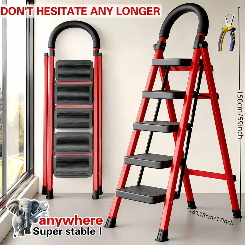 Folding Step Stool – 500lbs Capacity, Heavy-Duty Steel, Anti-Slip Wide Treads & Handrails