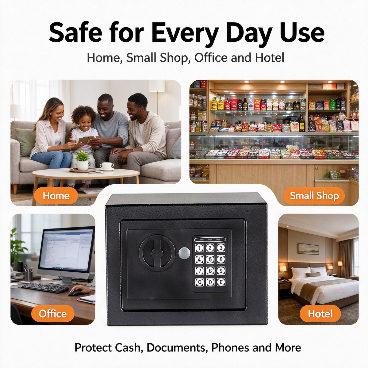 Mini Digital Safe Box, Electronic Password Safe with Emergency Key, Solid Steel Safe Cabinet for Home, Small Shop, Office, Hotel, Store Cash & Important Documents