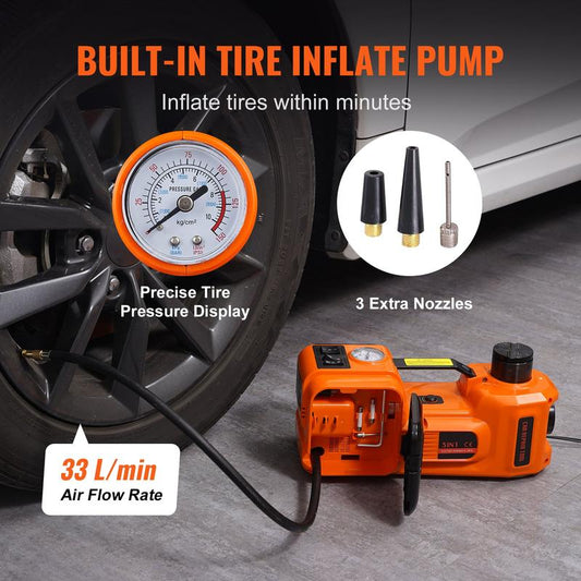 12 in 1 Electric Car Jack Set, Max 5 Ton/11023 LBS Hydraulic Jack/Scissor Jack with Electric Impact Wrench, Built-in Inflatable Pump and LED Light, Portable Car Lift for SUV MPV Sedan Truck Change Tires Garage Repair