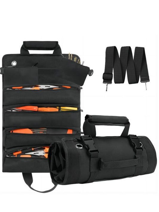Black Portable Foldable Nylon Tool Bag, Convenient Tool Pockets, Multi-grid Zipper Tool Organizer with Removable Zipper Bags, Portable Tool Storage Bag for Home for Father's Day Gift, Tool Storage Kit