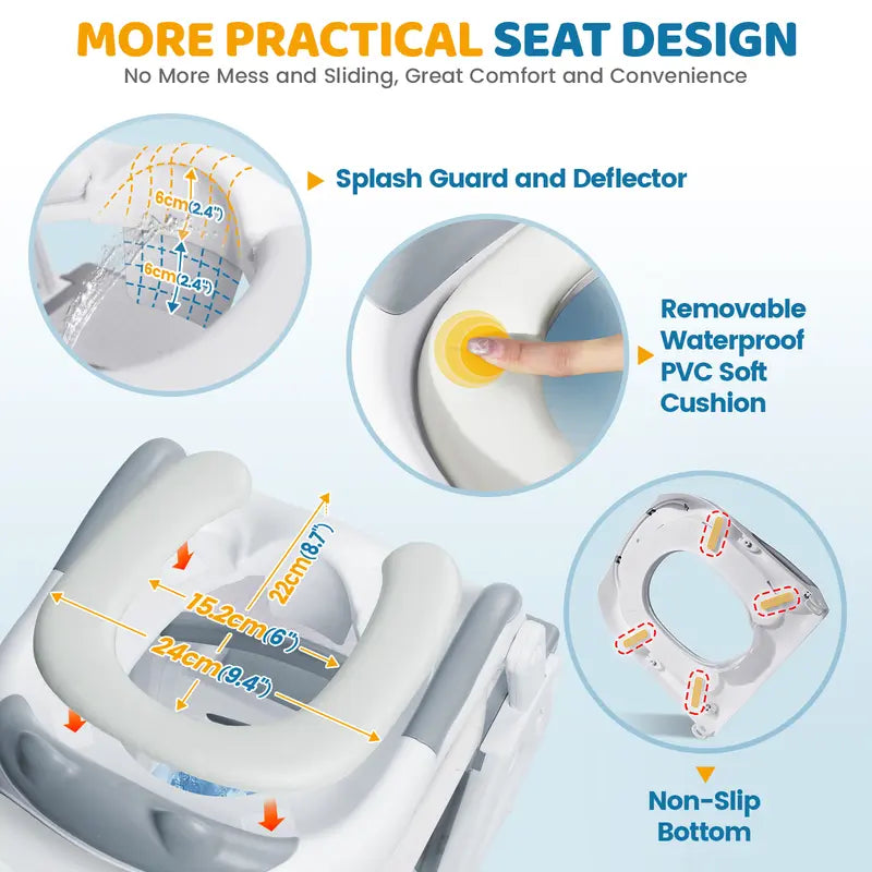 2-IN-1 Potty Training Toilet Seat with Step Stool for Toddler, Stability Training Potty Seat for Kids Boys Girls with Splash Guard and Anti-Slip Pad, Adjustable Ladder & Potty Seat Height, Grey