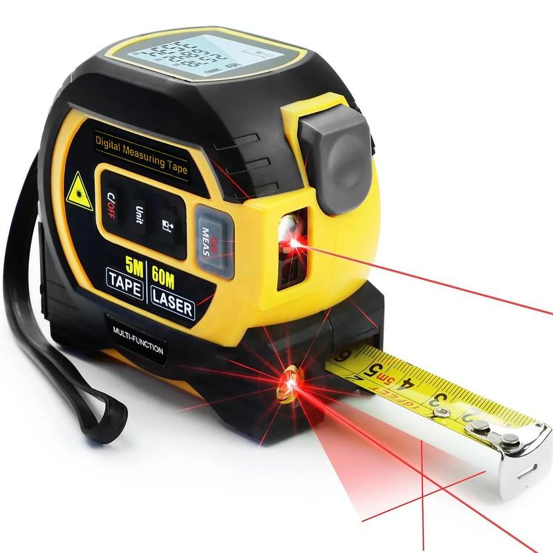 3-in-1 Digital Laser Tape Measure, 60m Laser Distance Measuring Tape with LCD Display & Self Locking Device, Accurate Measurement Tool for Area/Volume/Distance, Construction Tools, Hardware
