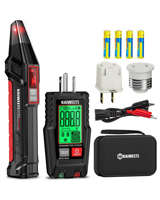 AC Circuit Breaker Finder Tool with Alert LCD Display, 2-Piece Set Electric Tester and Voltage Tester with Transmitter and Receiver, NCV Function & Flashlight, Non-Contact Cable Tester and Integrated GFCI Outlet Tester, Portable Detector