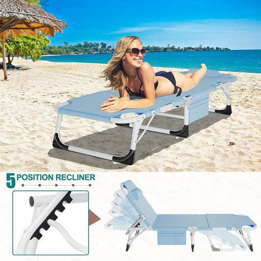 Inverted folding chair. Back-sunbathing, super large five-directional adjustable recliner, detachable cushion, portable beach chair, suitable for sunbathing, beach, pool, camping.