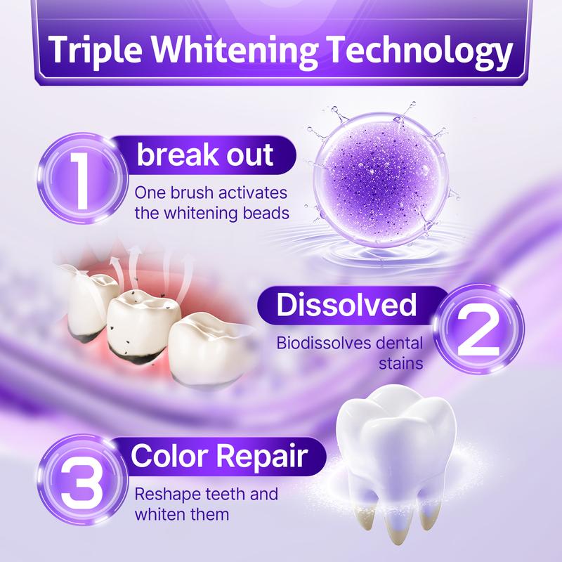 Buy 1 bottle and get 5 bottles free. Lysozyme Enzyme-Activated Purple Whitening Toothpaste. This toothpaste can immediately remove stains and restore teeth to a bright and shiny state, as well as freshen breath.