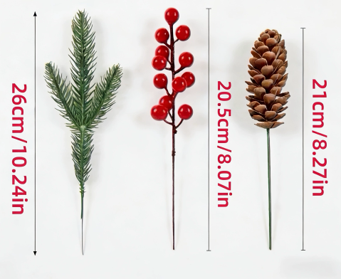 120pcs. Artificial Norfolk Pine Branches Set with 80Pcs Pine Stems, 20Pcs Pinecones & 20Pcs Red Berries, Fake Pine Needle Greenery, Tabletop Ornament, DIY Wreath Supplies, Winter Indoor Home & Christmas Holiday Decoration