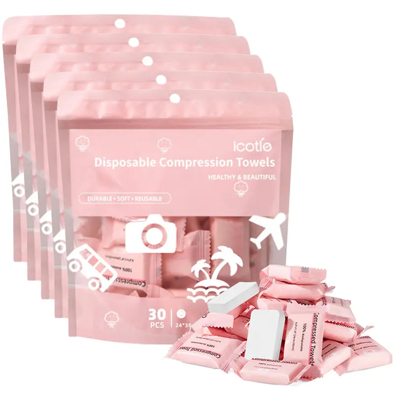Compressed Towels Tablets Disposable Face Towels for Travel Camping Hiking 1 Pack 30 Count Size 9.4"x11.8"