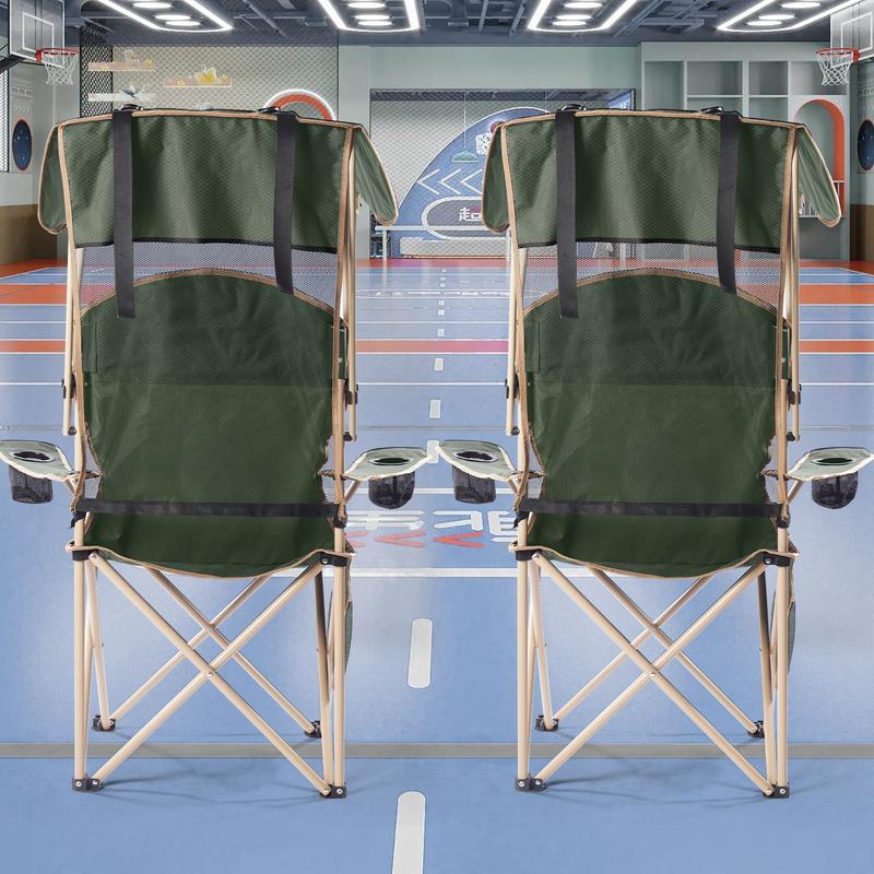 New Upgrade Wide outdoor chair, camping chair with foldable sunshade, suitable for beach camping, foldable outdoor fishing/sports | Comes with two cup holders and storage bag