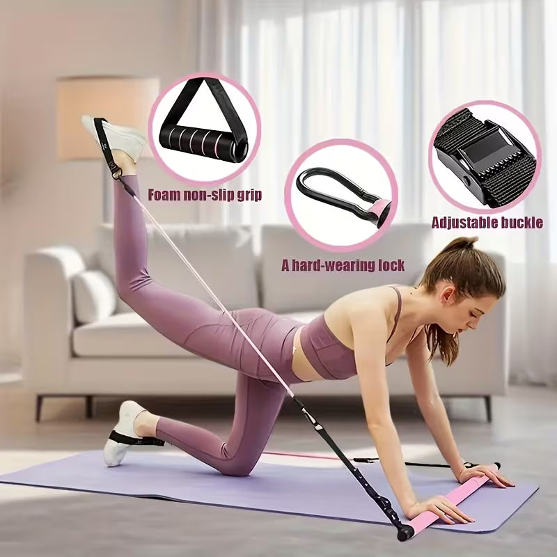 14‑Piece Pilates Bar Kit with 6 Pcs 180‑Lbs Resistance Bands, Multifunctional Fitness Pedal Puller, Adjustable Home Yoga Stretch Training Resistance Rope Set