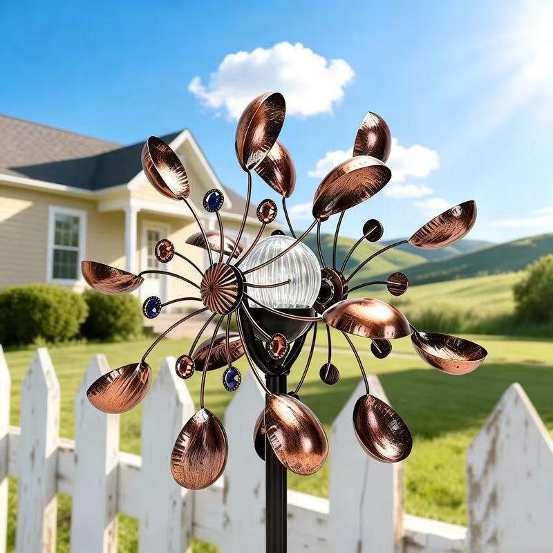 72 Inch Outdoor Solar Wind Spinner Decor, Antique Bronze Metal Windmill Garden Stake with Solar Glass Ball LED Light, Yard Lawn Decoration Gift for Mother’s Day, Father’s Day & Home Garden