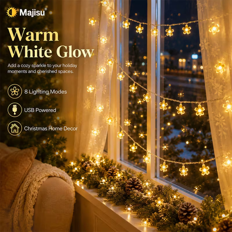 5M USB Solar Cherry Blossom String Lights – 8 Lighting Modes, Warm Light, Indoor Hanging Lights, Decor for Parties, Festivals & Perfect Gift