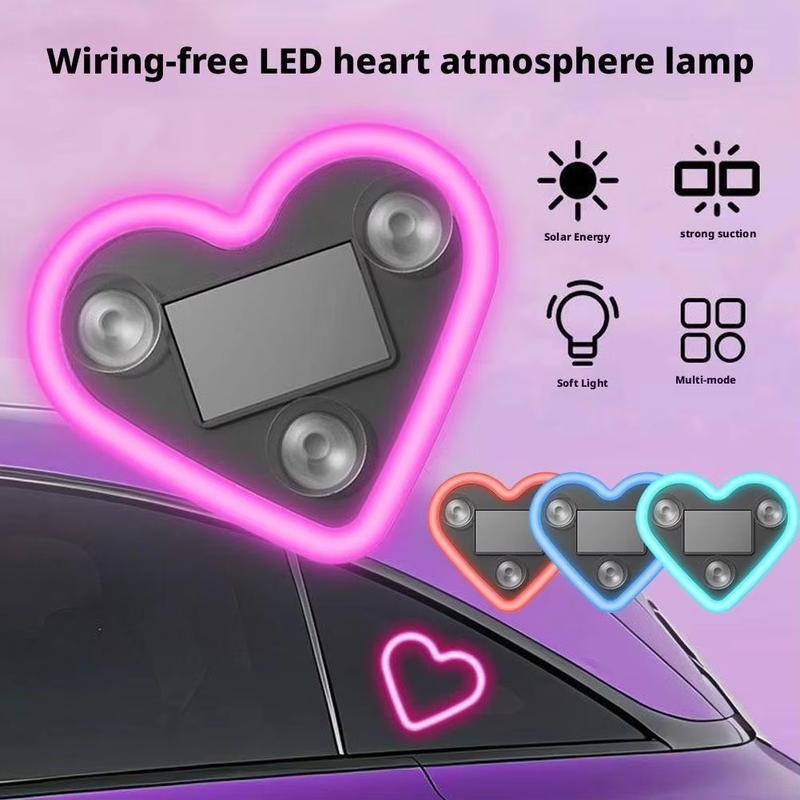 Joytutus Solar Powered Wireless LED Heart Shape C-Pillar Neon Light for Car Interior Decor Eco-Friendly Modern Stylish Look 9.57mm x 8.42mm x 15.36mm