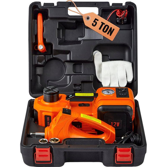 12 in 1 Electric Car Jack Set, Max 5 Ton/11023 LBS Hydraulic Jack/Scissor Jack with Electric Impact Wrench, Built-in Inflatable Pump and LED Light, Portable Car Lift for SUV MPV Sedan Truck Change Tires Garage Repair